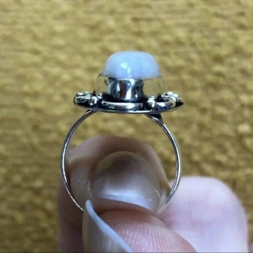FREESIZE Radiant Flashy Purple Rainbow Moonstone 925 Sterling Silver Ring NWT